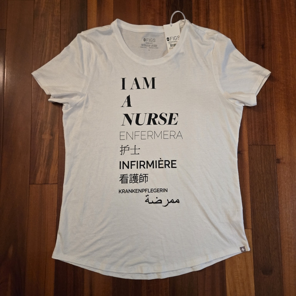 FIGS Multilingual Nurse White Tee, Size L Workwear Casual NWT - Picture 10 of 10